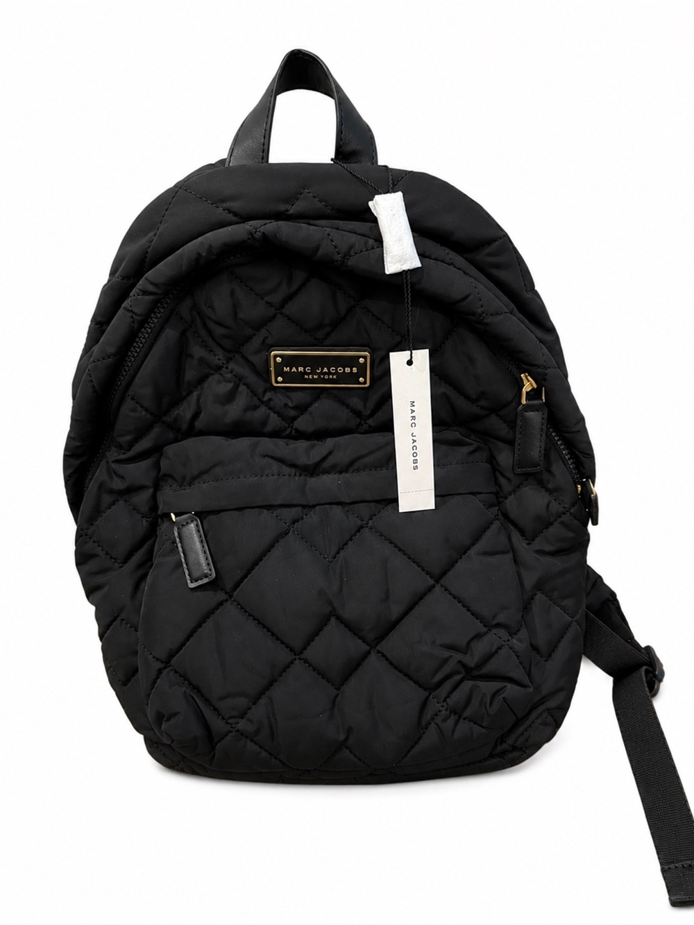 NWT Marc Jacobs Black Quilted Nylon Backpack with Gold Logo Plate